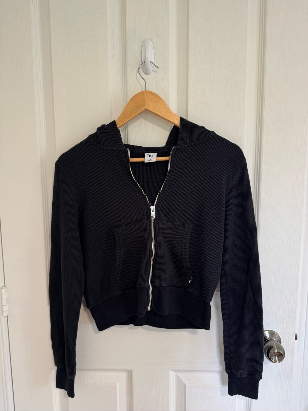Tna Zip-Up Hooded Waffle Knit Sweater